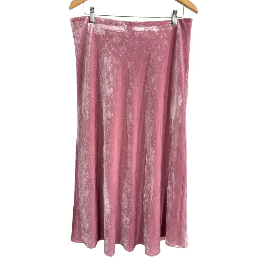 NWT J.Crew Pink Velvet Pull-On Slip Skirt A-Line Midi Skirt Sz L Holiday